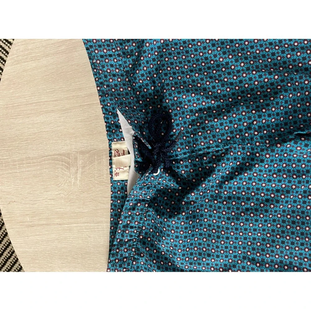 Original Penguin Mens Blue Geometric Print Swim Trunks Size 34 Drawstring Mesh